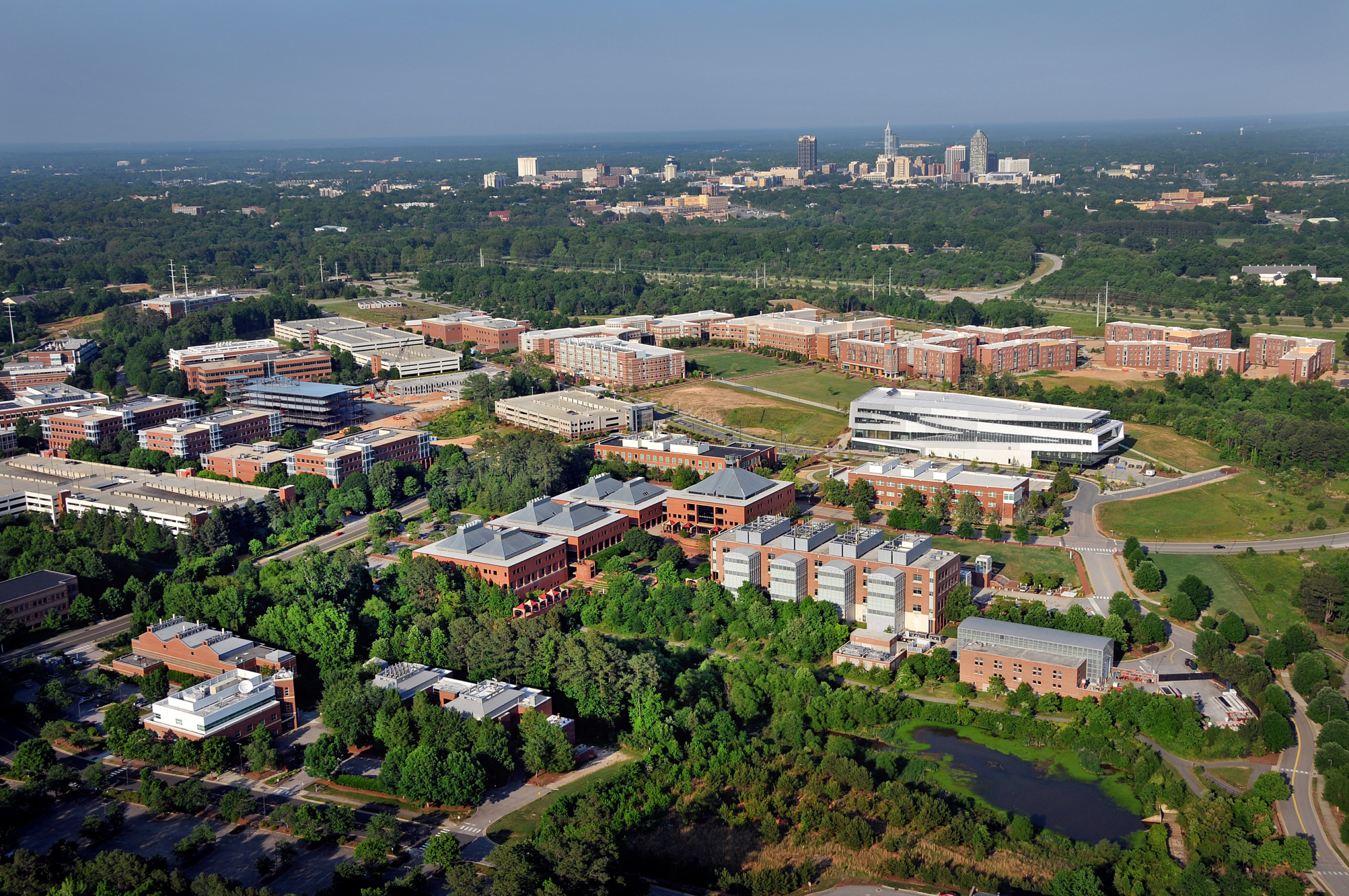 Centennial Campus, looking northeast towards Downtown Raleigh.