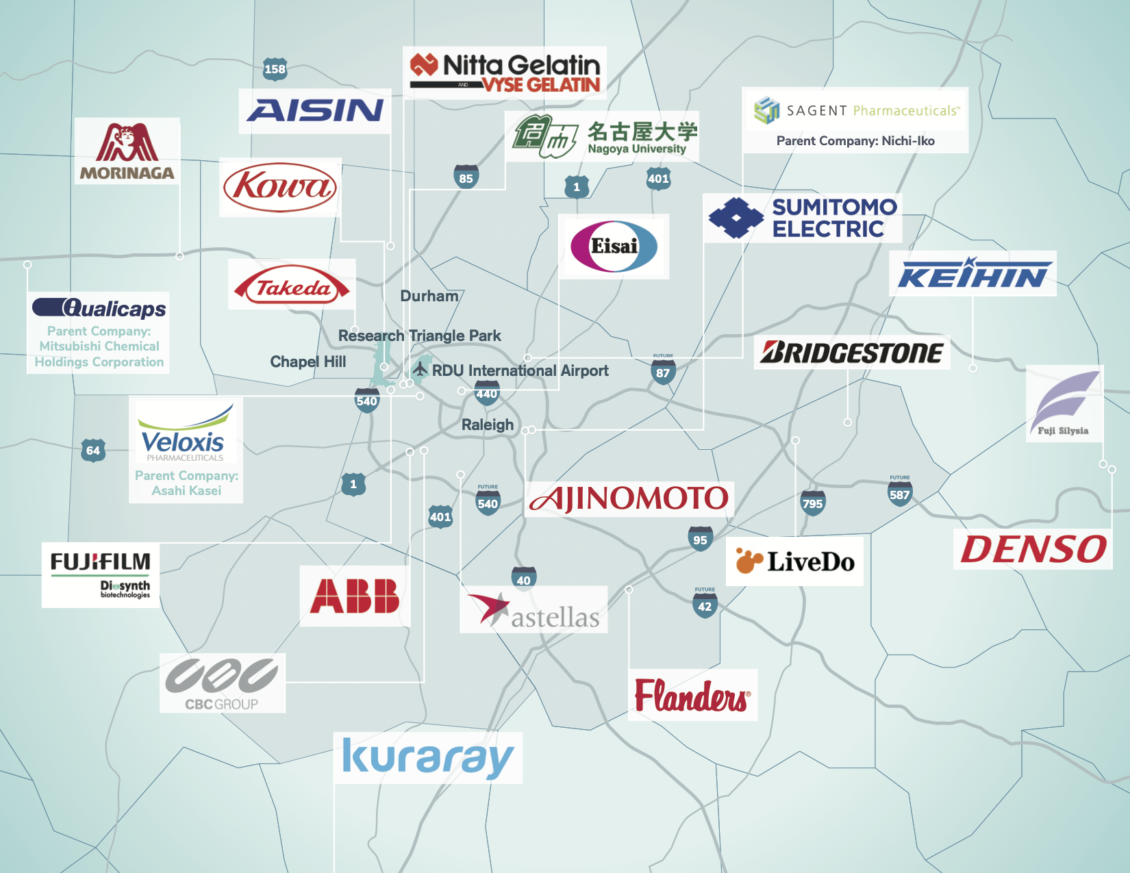 RTRP_InternationalPresence_Japanese_rev2 Map of Japanese companies in the Research Triangle Region.