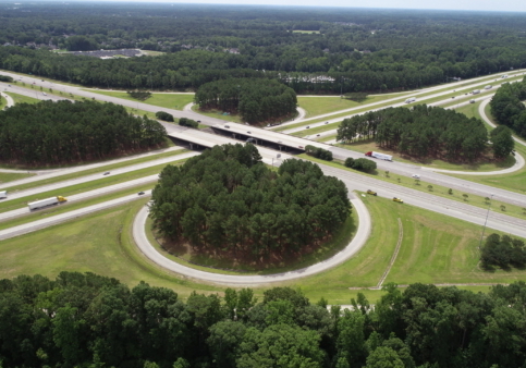 Aerial view of Interstate 95 and US Highway 64 interchange.
